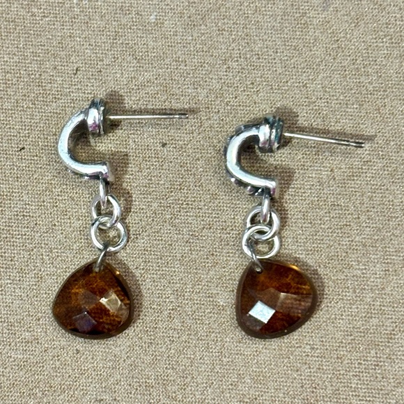 Brighton Crystal Ball post earrings Half hoops Brown crystal dangles Retired - Picture 2 of 4